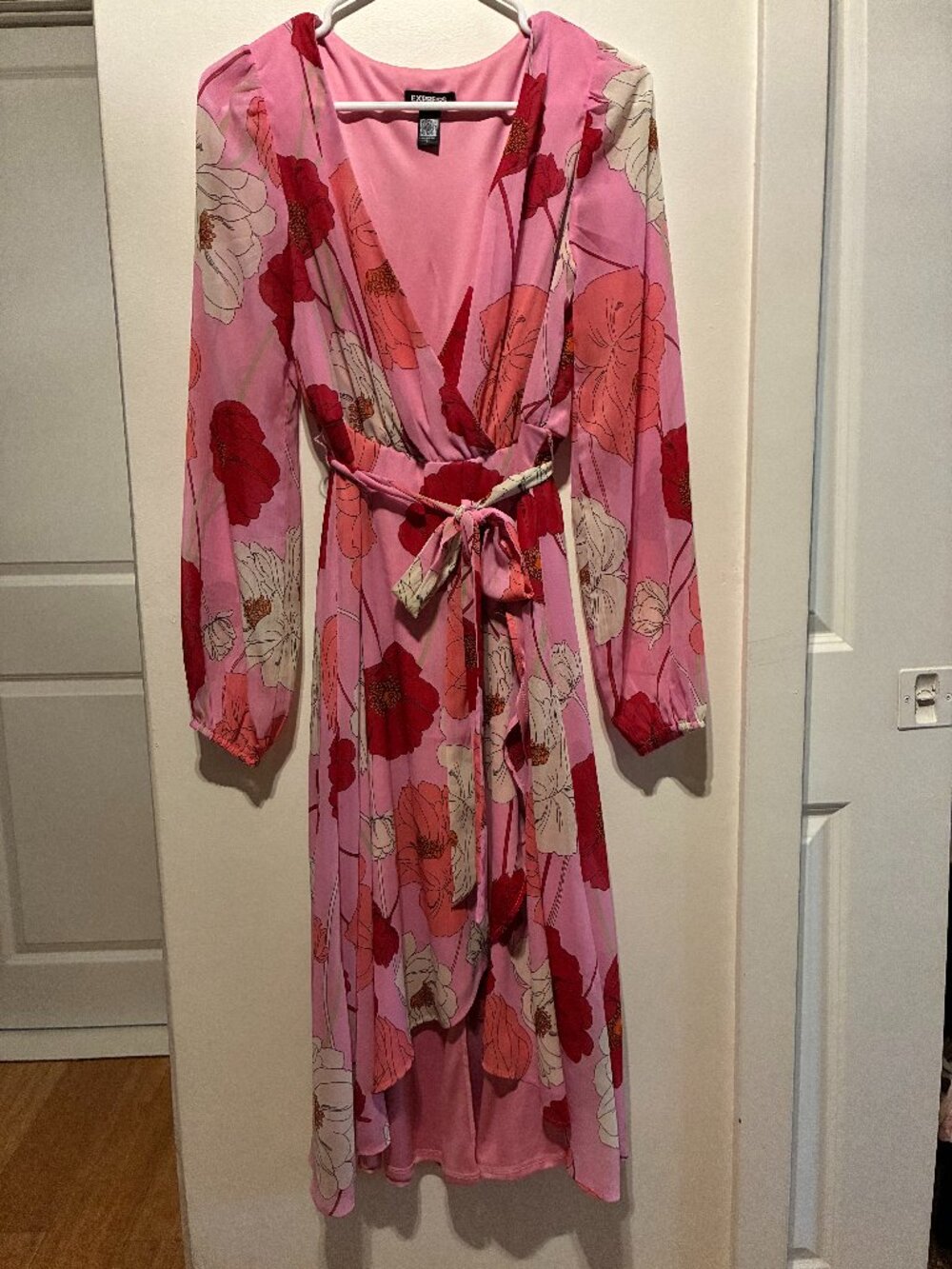 Express Pink Floral Wrap Dress Long Sleeve Midi